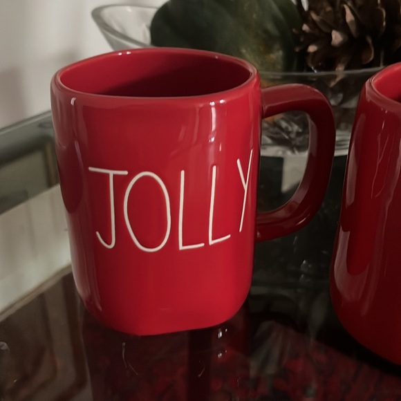 Rae Dunn red JOLLY & PEPPERMINT MOCHA holiday Christmas coffee tea mugs cups - Picture 3 of 4